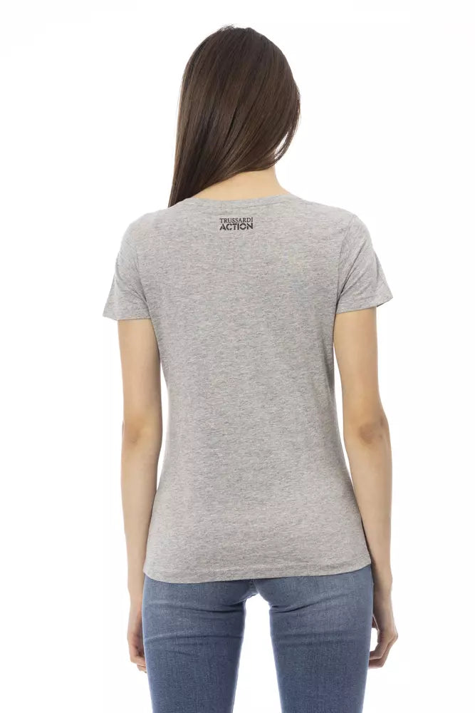 Chic Gray Round Neck Tee with Front Print