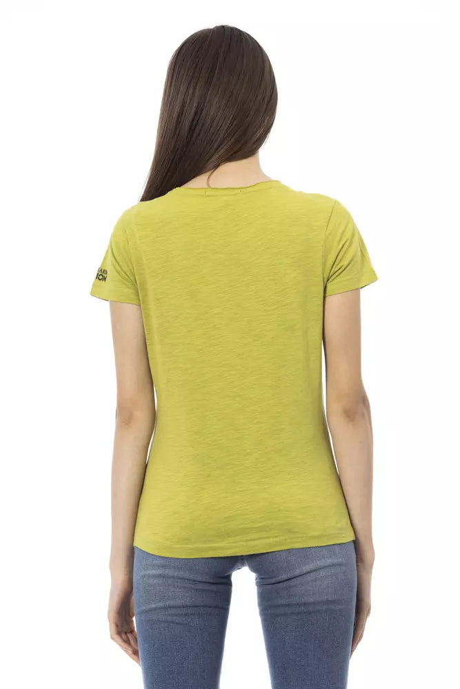 Chic Green Short Sleeve Tee with Unique Front Print