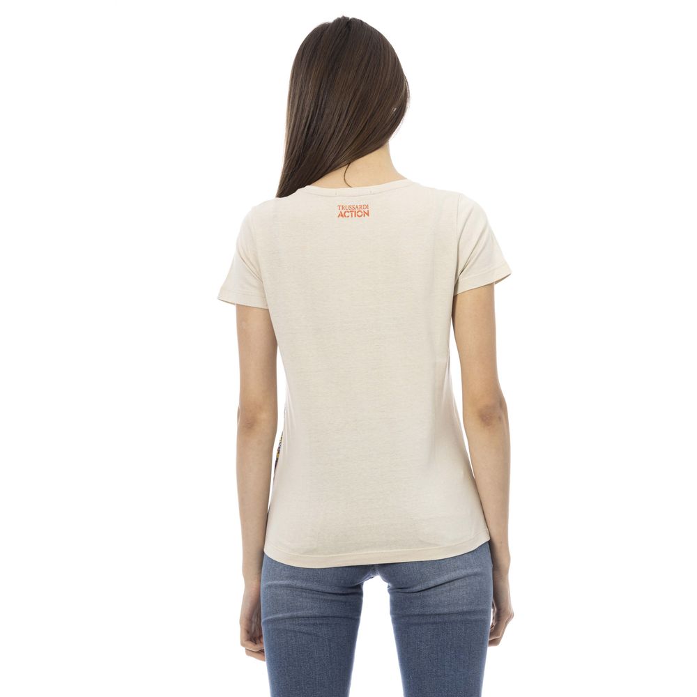 Beige Short Sleeve Tee with Front Print
