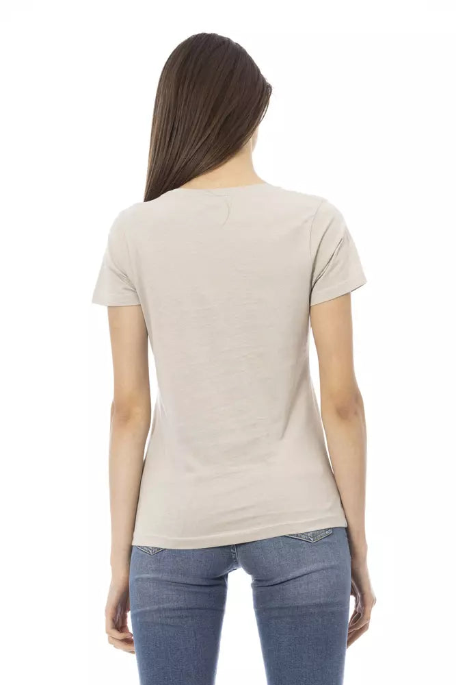 Elegant V-Neck Tee with Chic Front Print