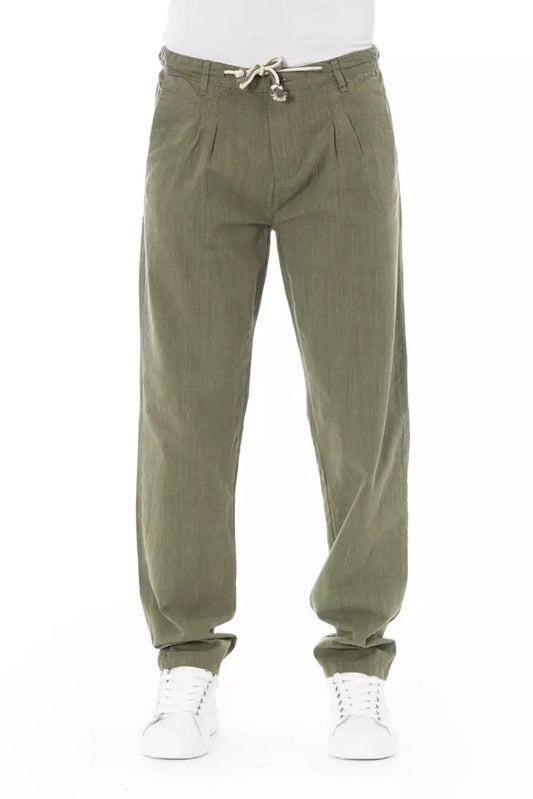 Elegant Cotton Chino Trousers in Army Green