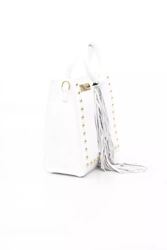 Elegant White Leather Shoulder Tassel Bag