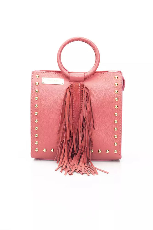 Chic Pink Leather Shoulder Bag with Golden Tassel