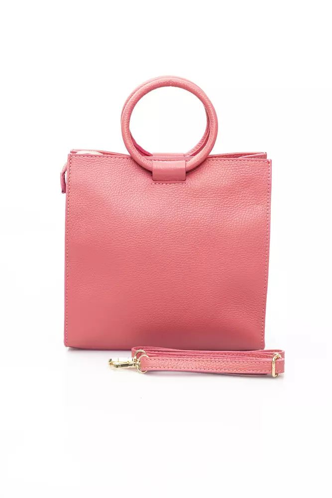 Chic Pink Leather Shoulder Bag with Golden Tassel