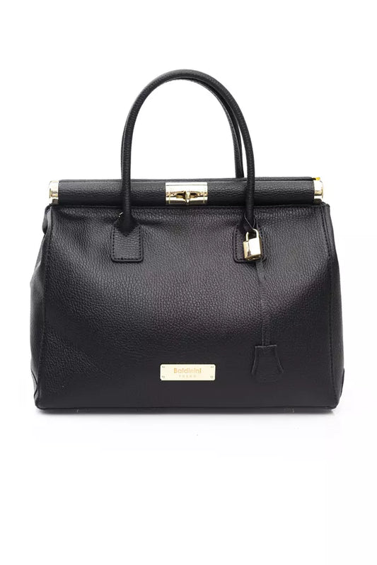 Elegant Black Leather Shoulder Bag with Golden Accents