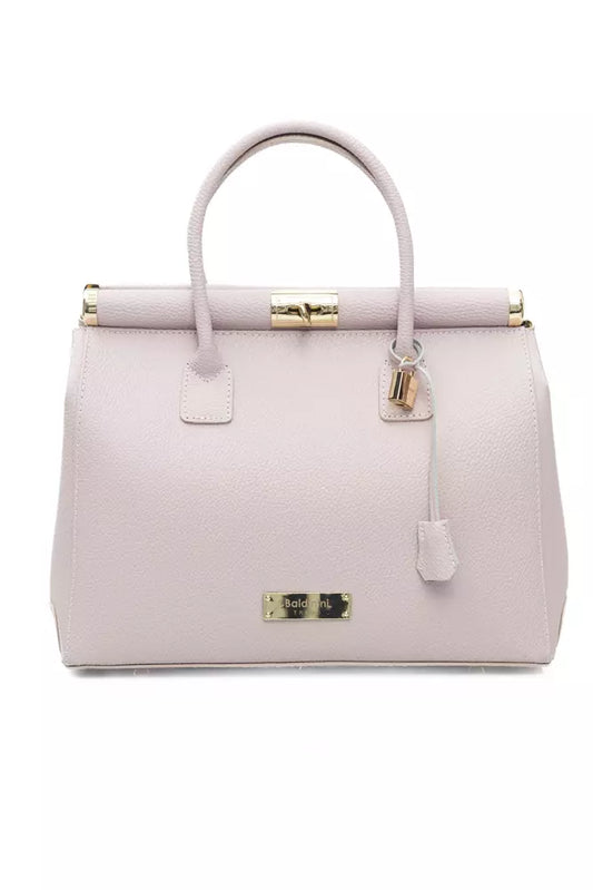 Chic Pink Leather Shoulder Tote with Golden Accents