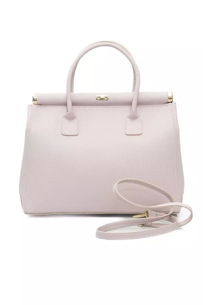 Chic Pink Leather Shoulder Tote with Golden Accents