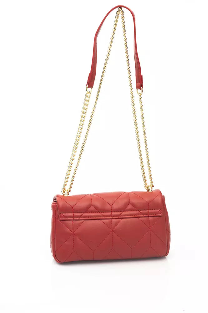 Chic Red Leather Shoulder Flap Bag with Golden Accents