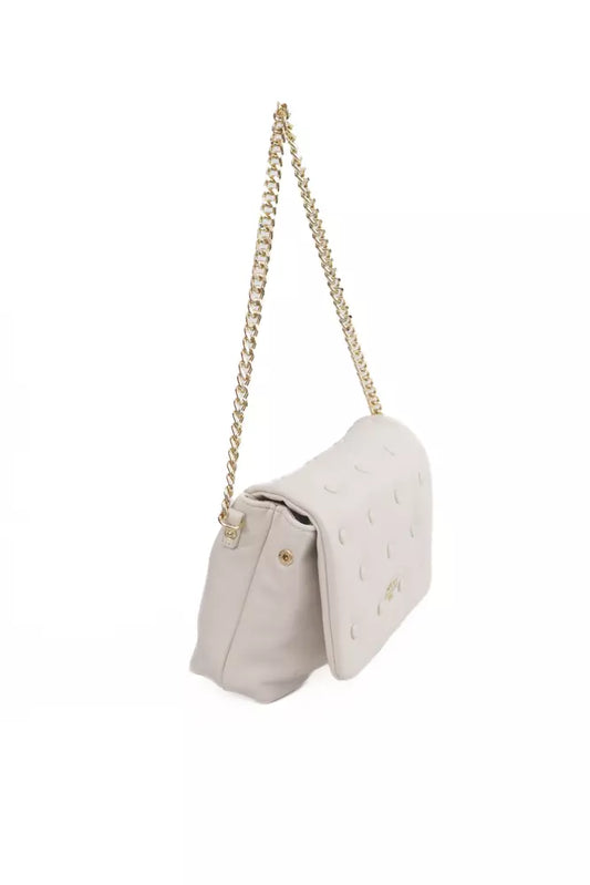 Elegant Beige Leather Shoulder Bag with Golden Accents