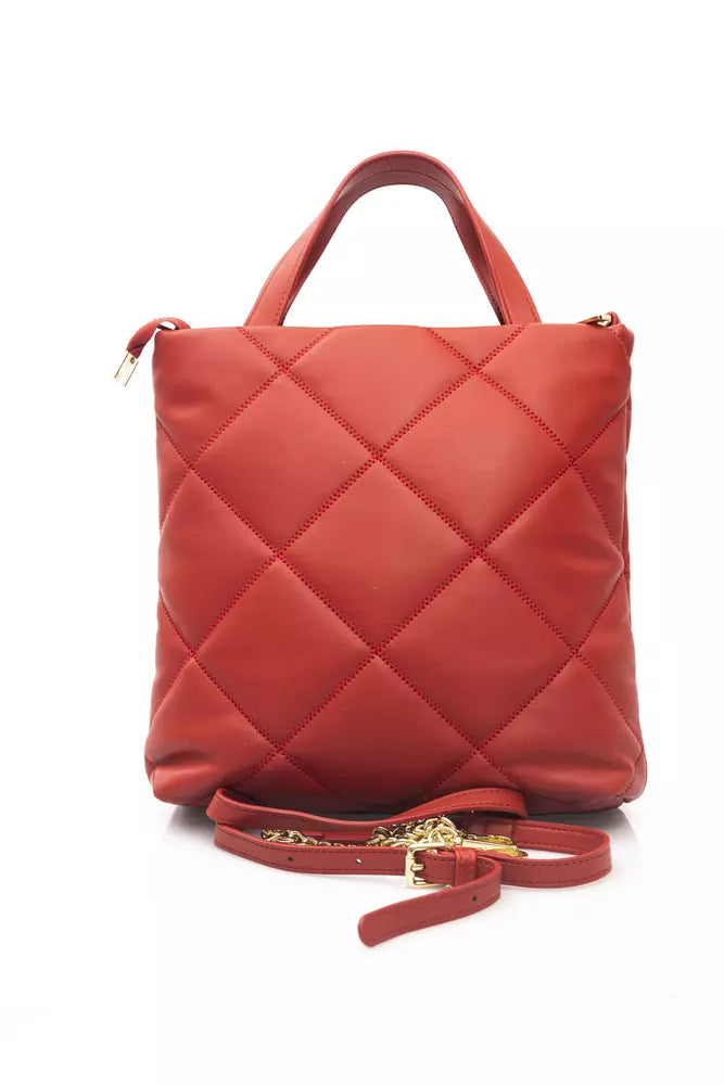 Elegant Red Leather Shoulder Bag with Golden Accents