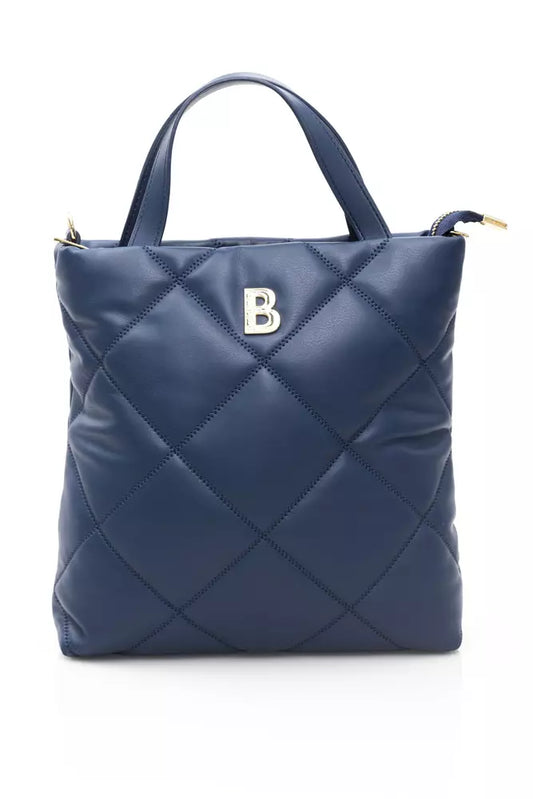 Elegant Blue Leather Shoulder Bag with Golden Accents