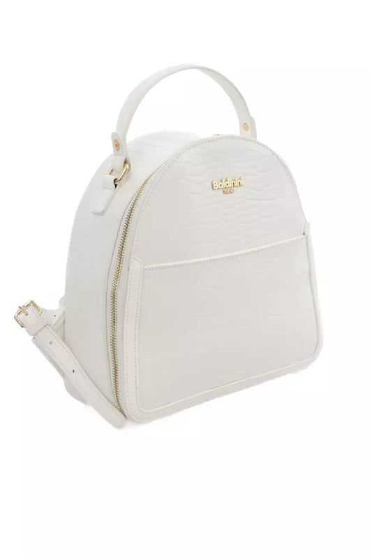 Chic White Zip Backpack with Golden Accents