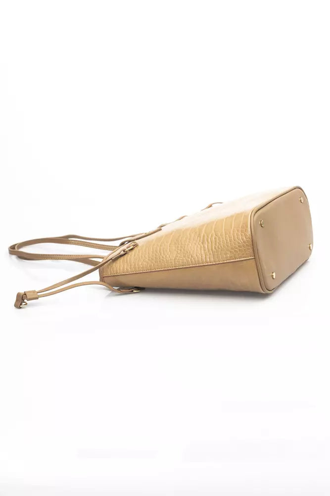 Elegant Beige Shoulder Bag with Golden Accents