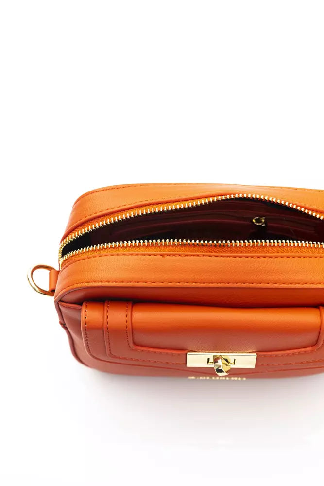 Exquisite Red Shoulder Zip Bag with Golden Details