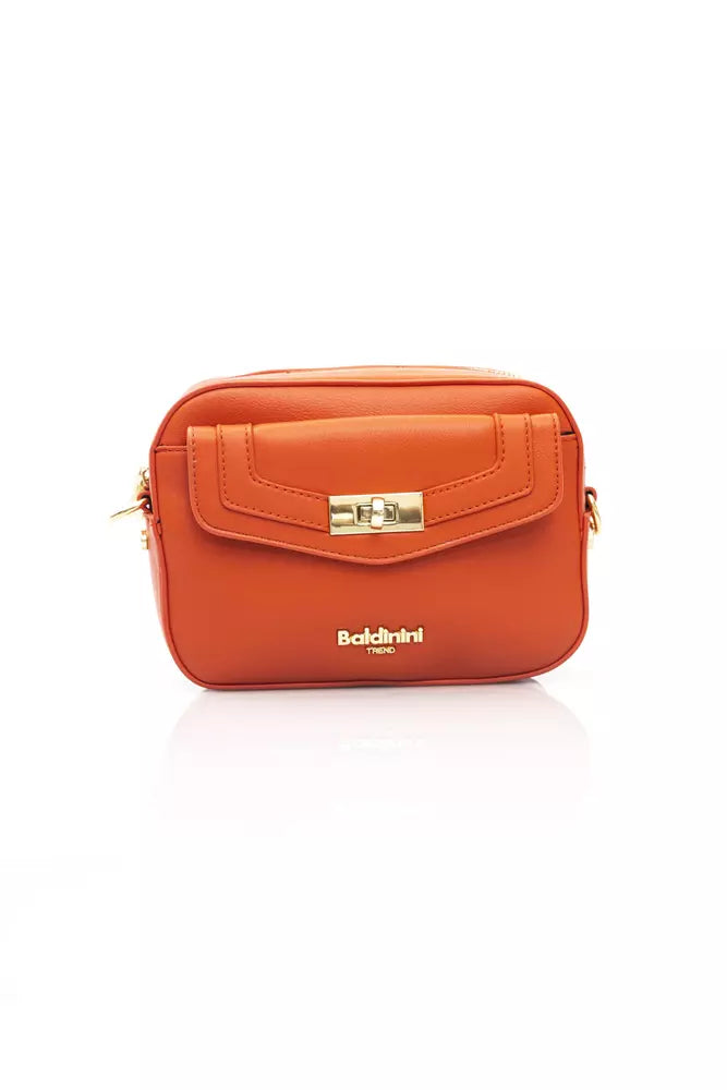 Exquisite Red Shoulder Zip Bag with Golden Details