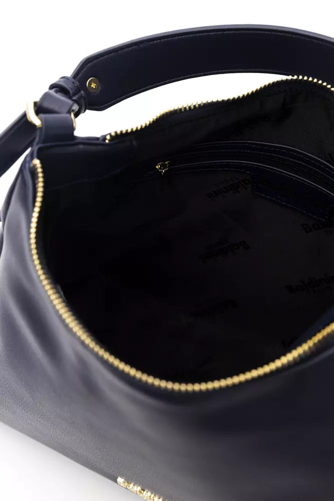 Elegant Blue Shoulder Bag with Golden Detailing
