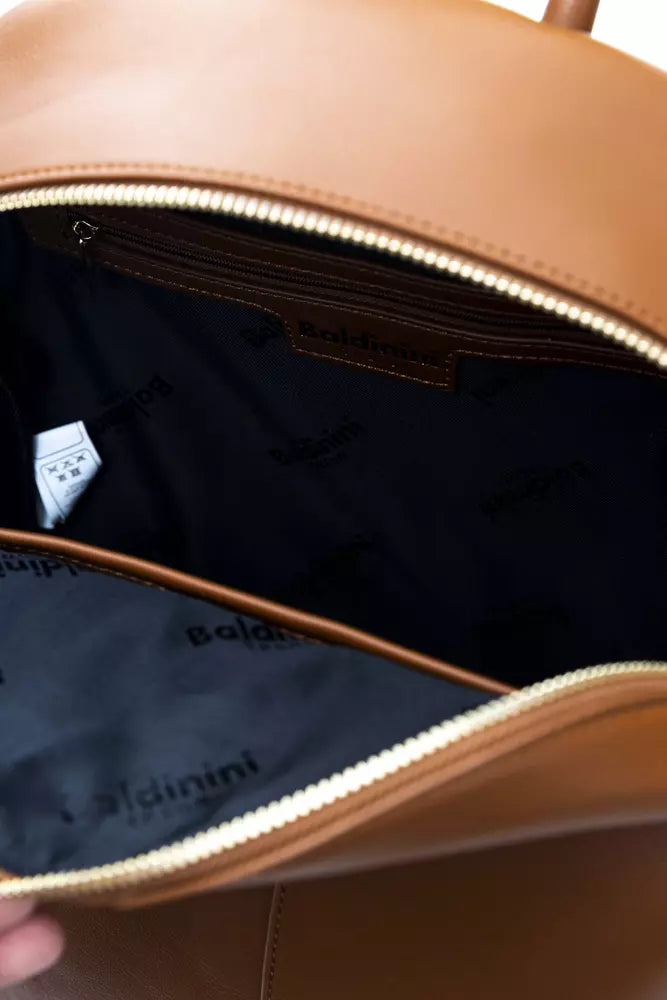 Elegant Golden-Detailed Brown Backpack