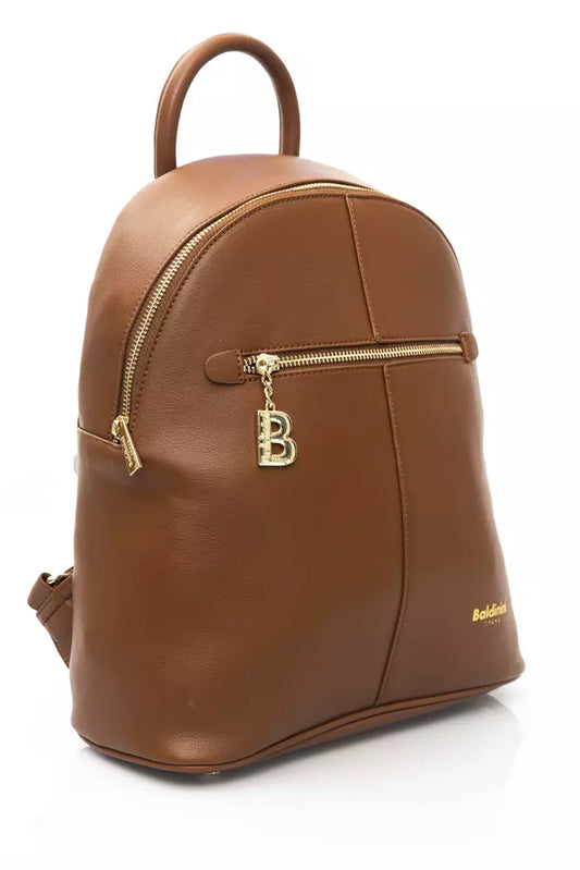 Elegant Golden-Detailed Brown Backpack