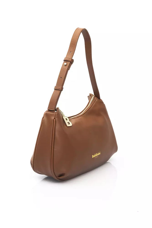 Chic Brown Polyethylene Shoulder Bag with Golden Details
