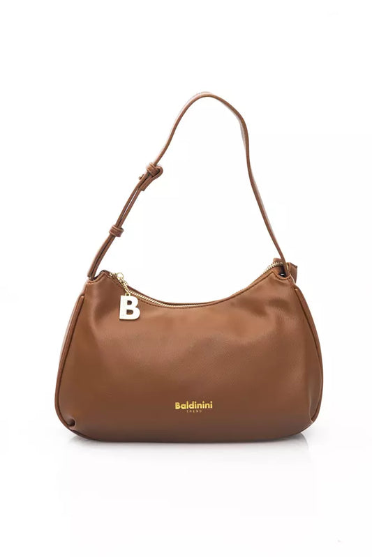 Chic Brown Polyethylene Shoulder Bag with Golden Details