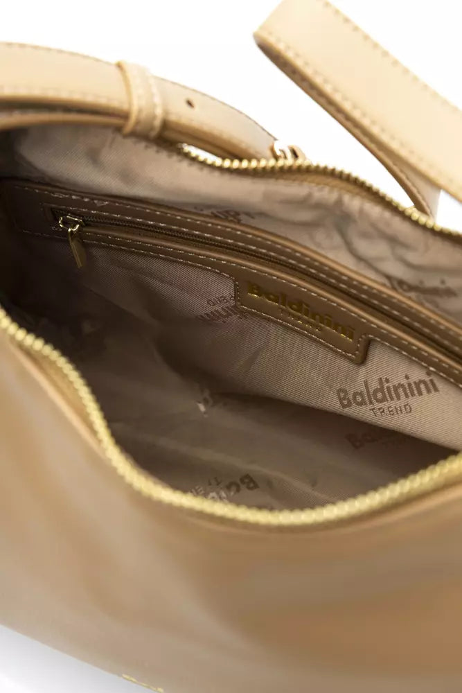 Beige Shoulder Bag with Golden Accents