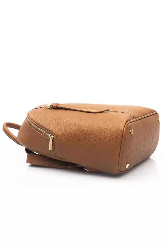 Chic Golden-Detail Brown Backpack