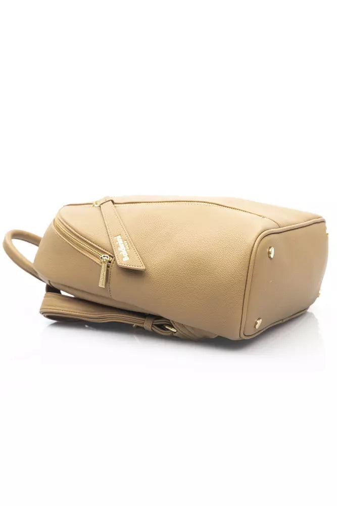Elegant Beige Backpack with Golden Accents