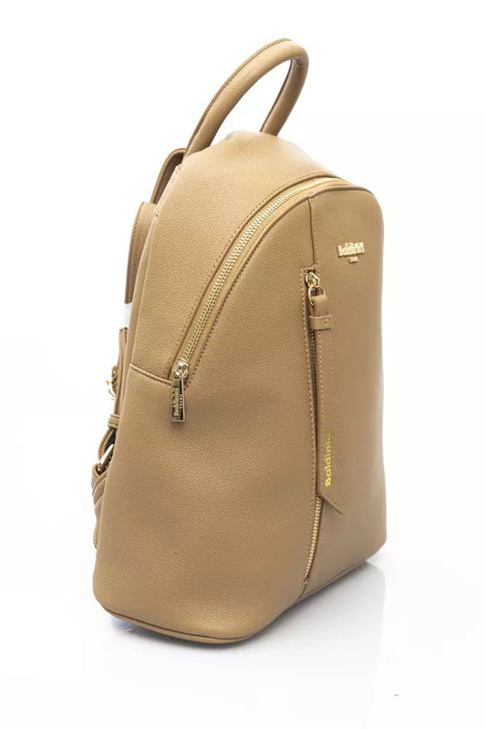 Elegant Beige Backpack with Golden Accents