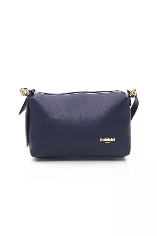 Elegant Blue Shoulder Bag with Golden Details
