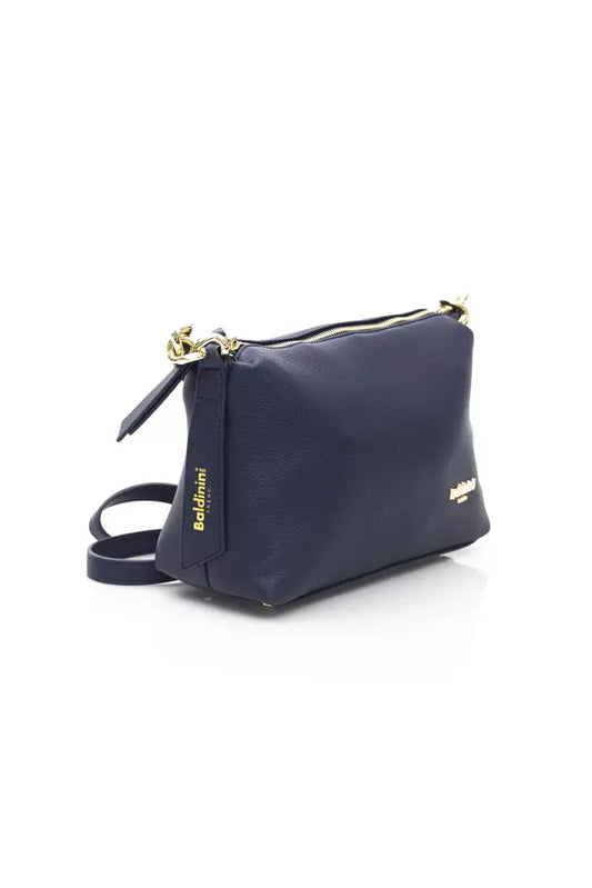 Elegant Blue Shoulder Bag with Golden Details