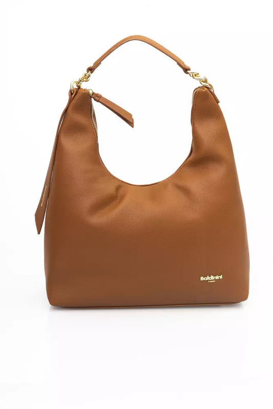 Chic Brown Shoulder Bag with Golden Accents