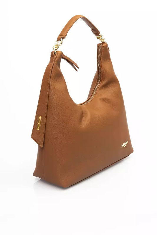 Chic Brown Shoulder Bag with Golden Accents