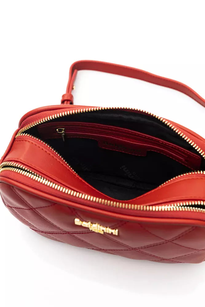 Elegant Red Shoulder Bag with Golden Accents