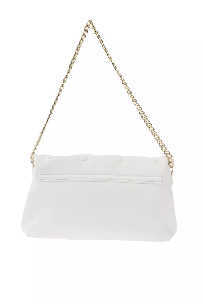 Elegant White Leather Shoulder Bag with Golden Accents