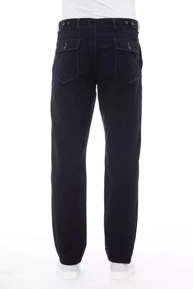 Chic Blue Cotton Pants with Contrast Stitching