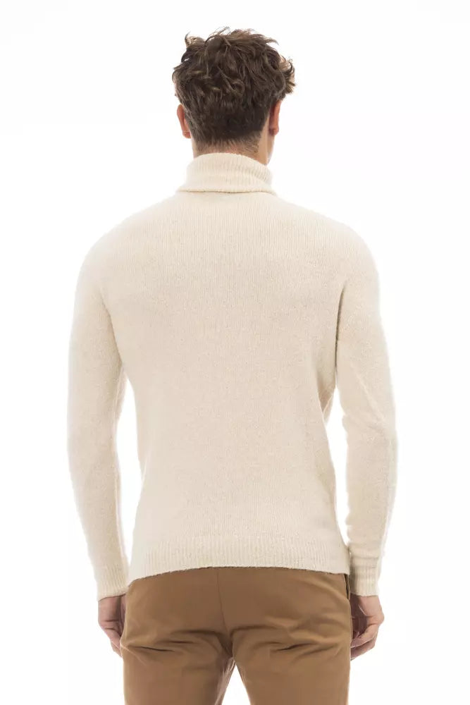 Beige Turtleneck Sweater with Fine Rib Detail