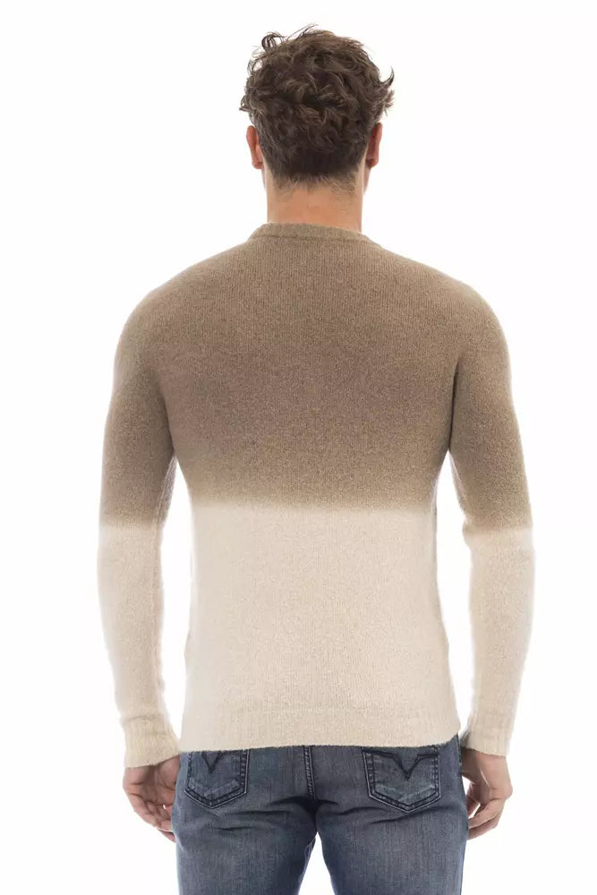Beige Crewneck Sweater with Ribbed Details