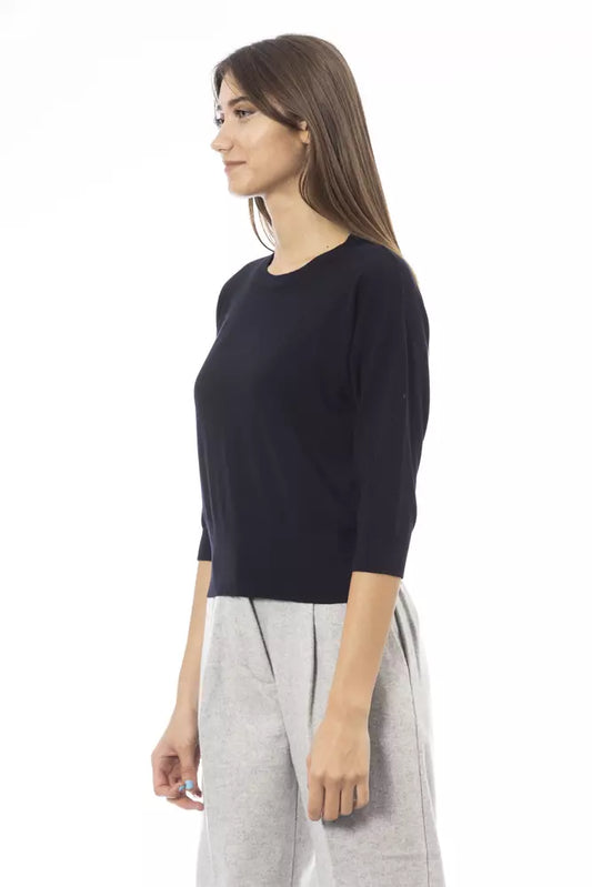 Elegant Blue Short Sleeve Sweater