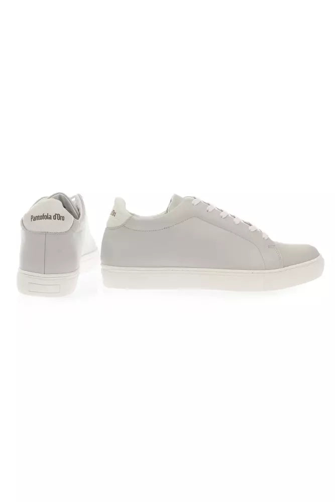 Elegant Gray Leather Sneakers with Contrasting Logo