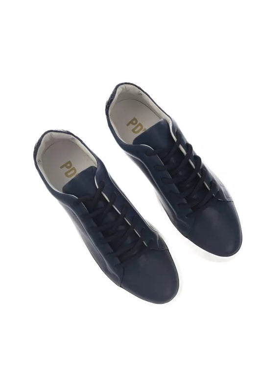 Elegant Blue Monochrome Leather Sneakers