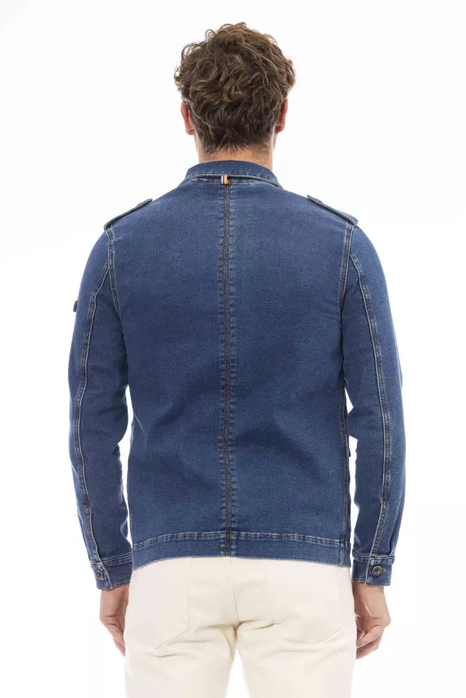 Sleek Blue Jacket with Backpack Braces & Hood