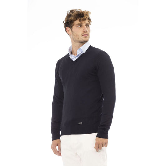 Elegant Blue V-Neck Cashmere-Blend Sweater