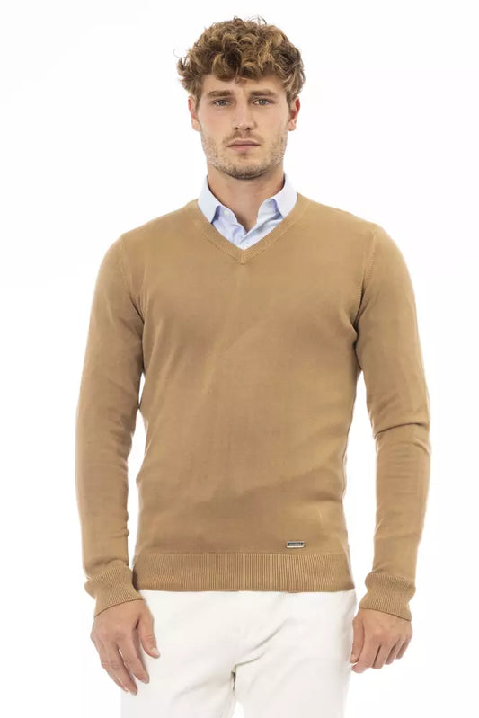 Beige V-Neck Modal Cashmere Sweater