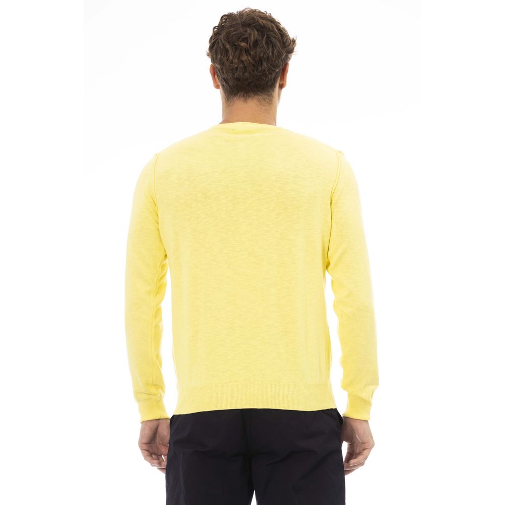 Elegant Yellow Crew Neck Sweater with Metal Monogram