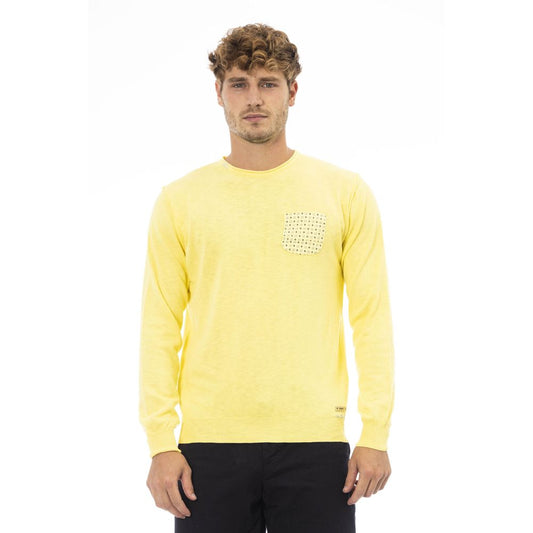 Elegant Yellow Crew Neck Sweater with Metal Monogram