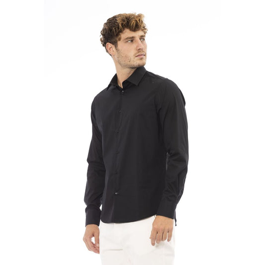 Elegant Black Cotton Blend Italian Shirt