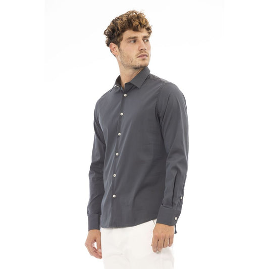 Chic Gray Italian Collar Men's Shirt