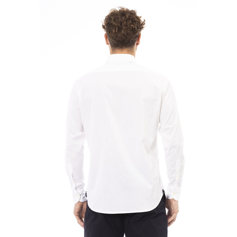 White Cotton-Elastane Button-Down Shirt