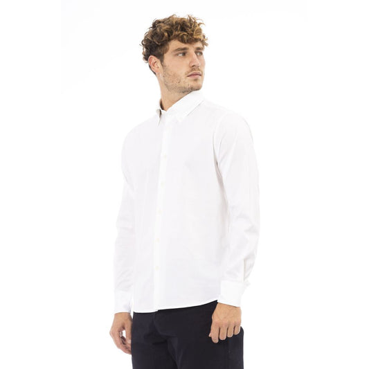 White Cotton-Elastane Button-Down Shirt