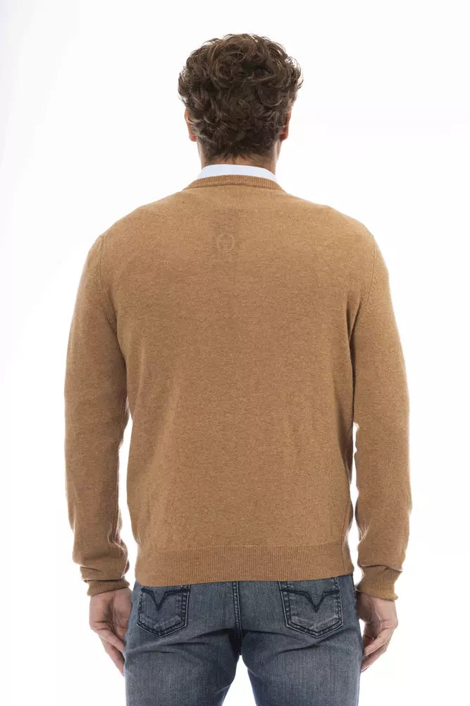 Elegant Beige V-Neck Wool Sweater for Men